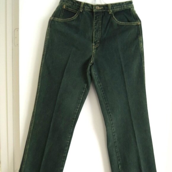 Rxmance Jeans Size 28 x 35 Dark Green Riveted 5 Pocket Vtg 70s Jean by Cotler - Picture 1 of 6
